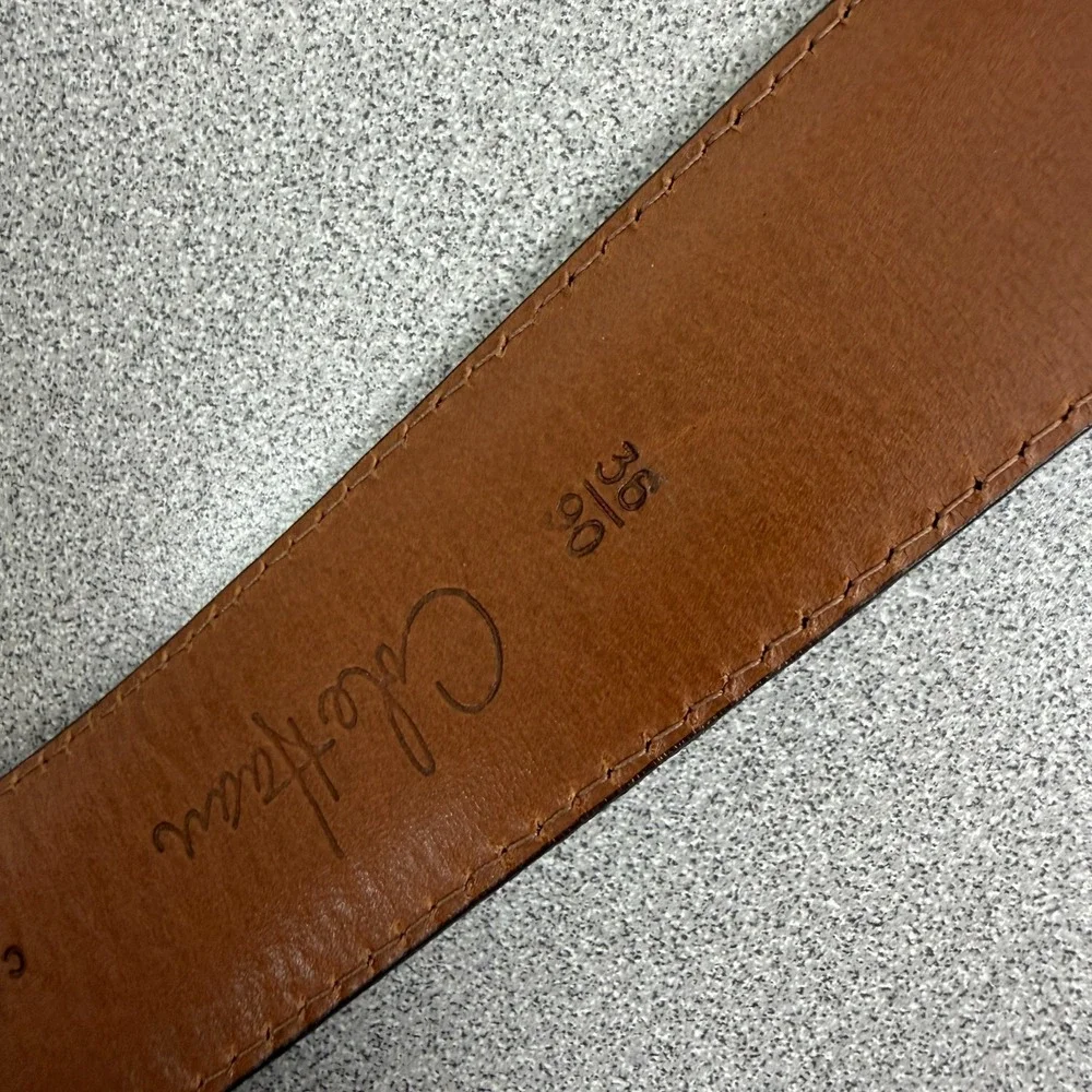 Cole Haan Brown Leather Belt Size 36 Silver Buckle Stitched Classic Casual 1.25